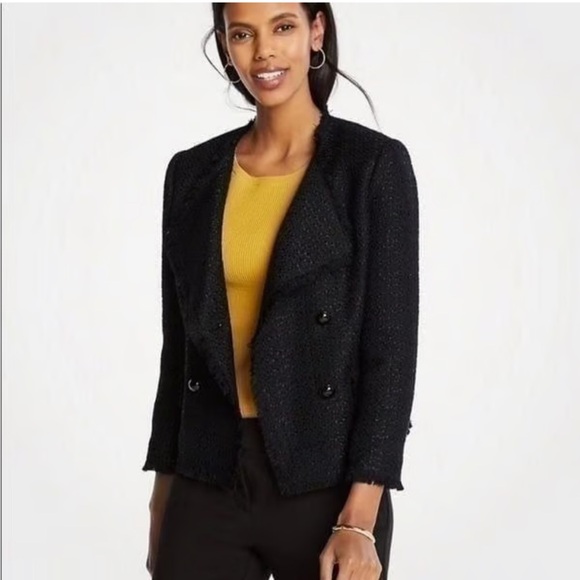 Ann Taylor Jackets & Blazers - Ann Taylor Black Boucle Tweed Blazer Jacket Cropped Three Quarter Sleeve